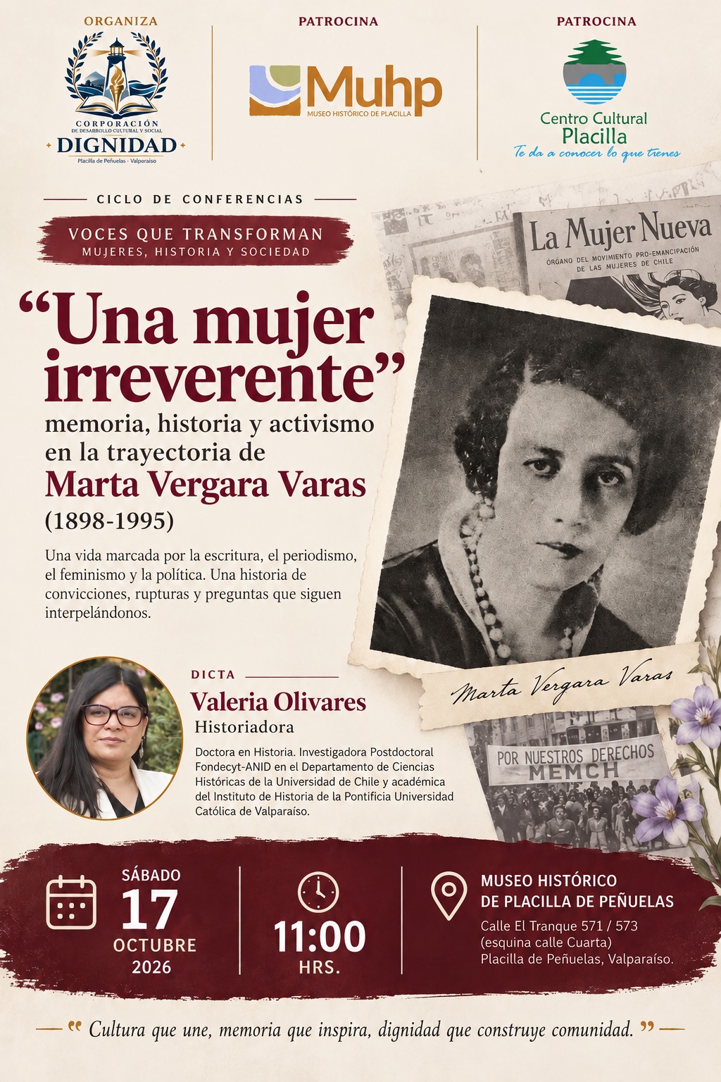 Realizarán charla sobre la vida de Marta Vergara, pionera del feminismo chileno en Museo Histórico de Placilla